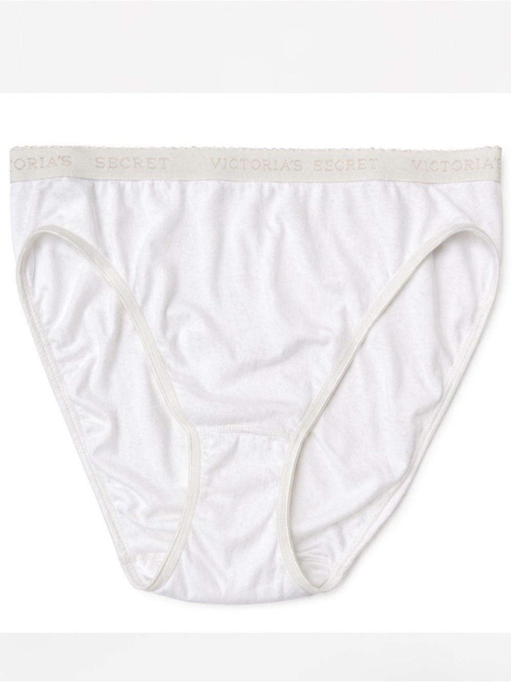 Vintage Y2K Victoria's Secret White Signature Cotton Logo Band High Leg Brief